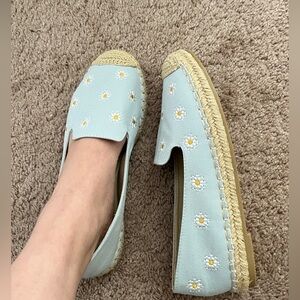 Floral Espadrille Flats - Light Blue